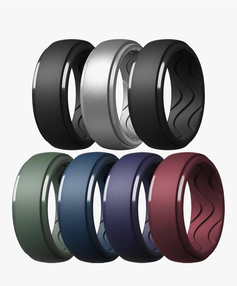 Egnaro Men's Silicone Rings 10mm Wide 2.5mm Thick, Rubber Wedding Bands Sz 6.5-7
